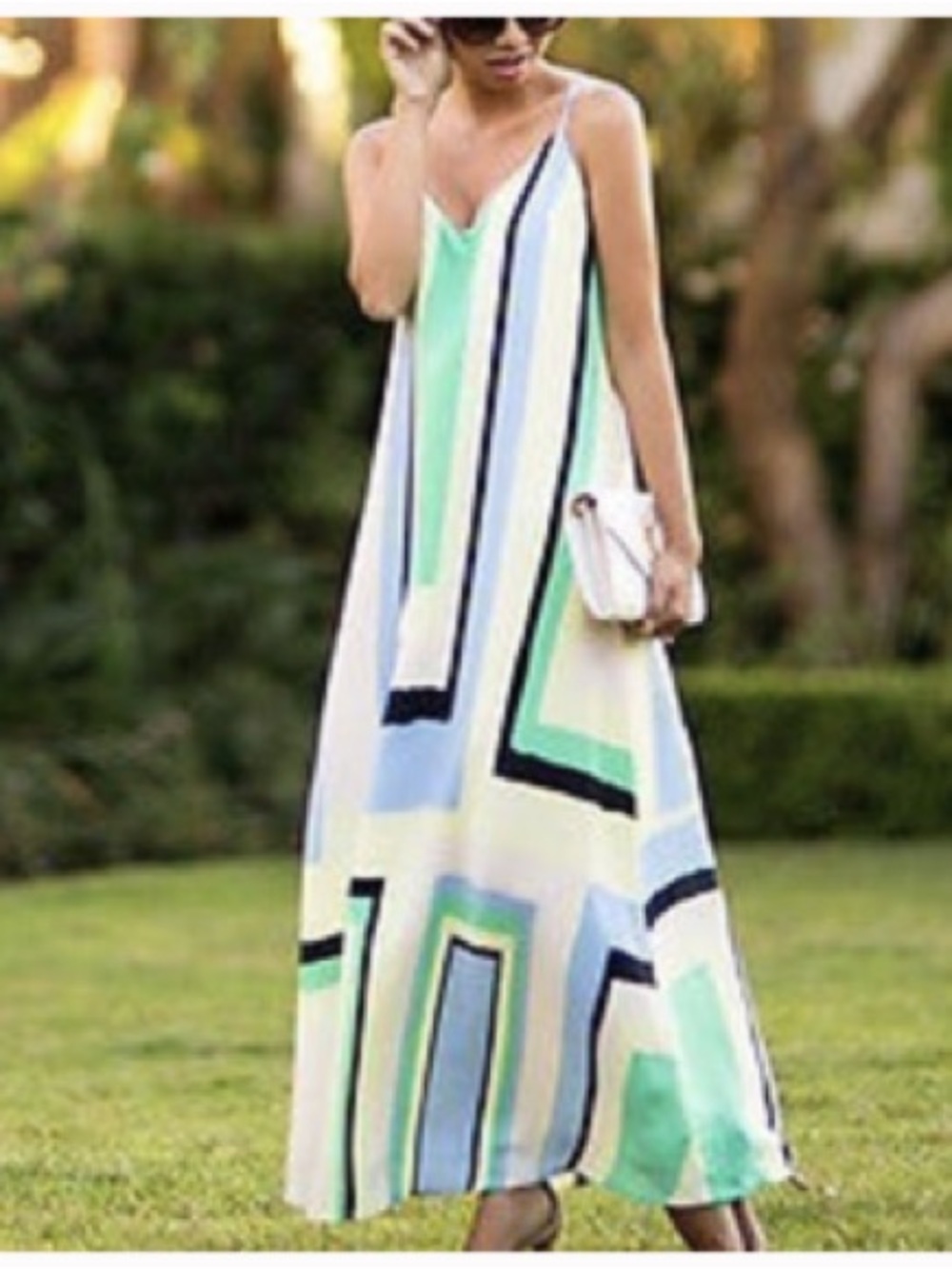 Anthropologie Stripe Maxi Dress in Mint, Blue and Cream
